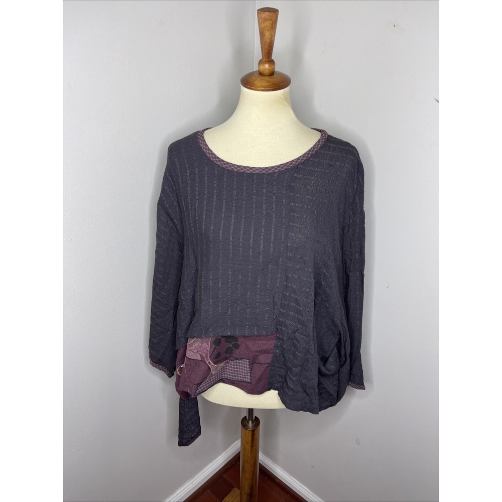 Donna Jessica Art to Wear Patchwork Rayon Linen Langenlook Shirt Sz 2